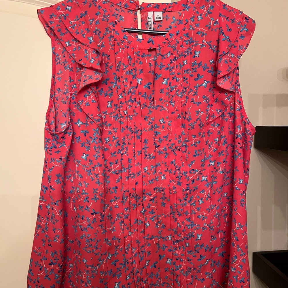 Elle Red and Blue Floral Blouse